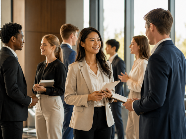 College students practicing networking skills during professional development training